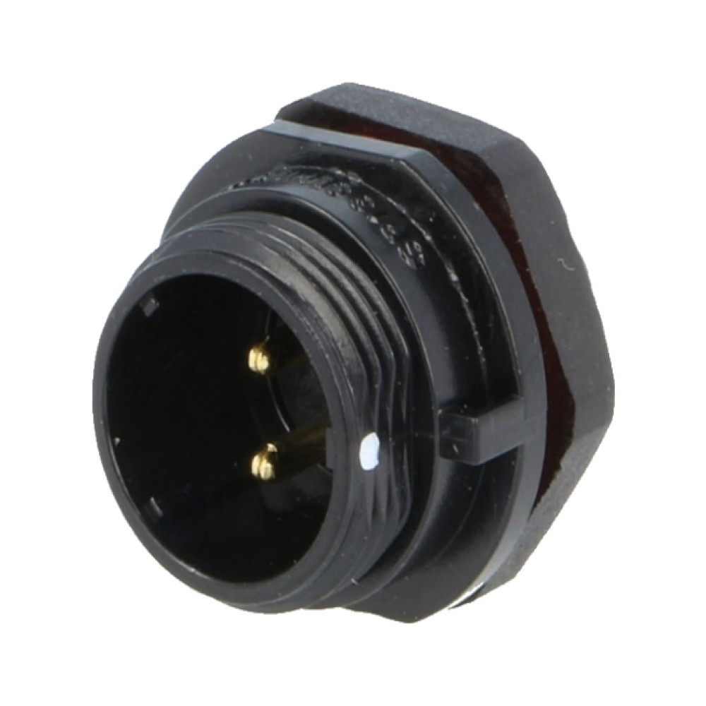 SP1312/P2 Вилка 2 контакти на панель, IP68, 200В, 5А, пайка, WEIPU SP1312/P2 Вилка 2 контакти на панель, IP68, 200В, 5А, пайка, WEIPU